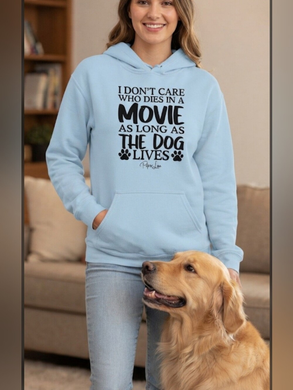 Piper Lou "As Long As The Dog Lives" Graphic Hoodie - Light Blue - Size Large